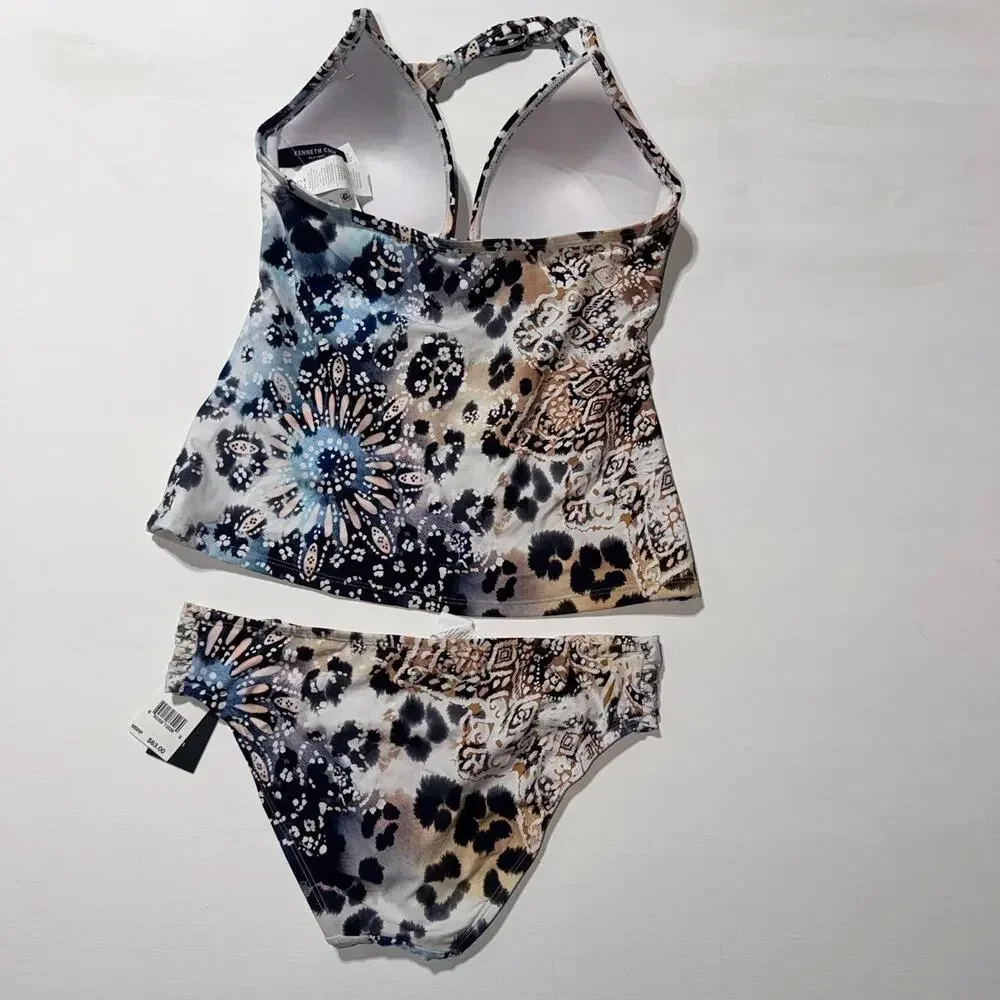 NWT Kenneth Cole New York Multi Pattern Paisley/Leopard Tankini Set